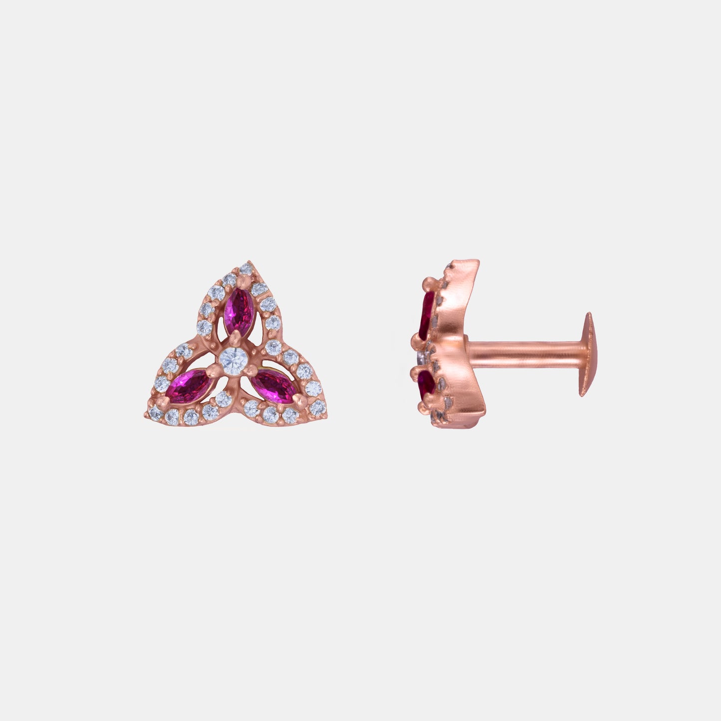 diamond and rose gold red earrings