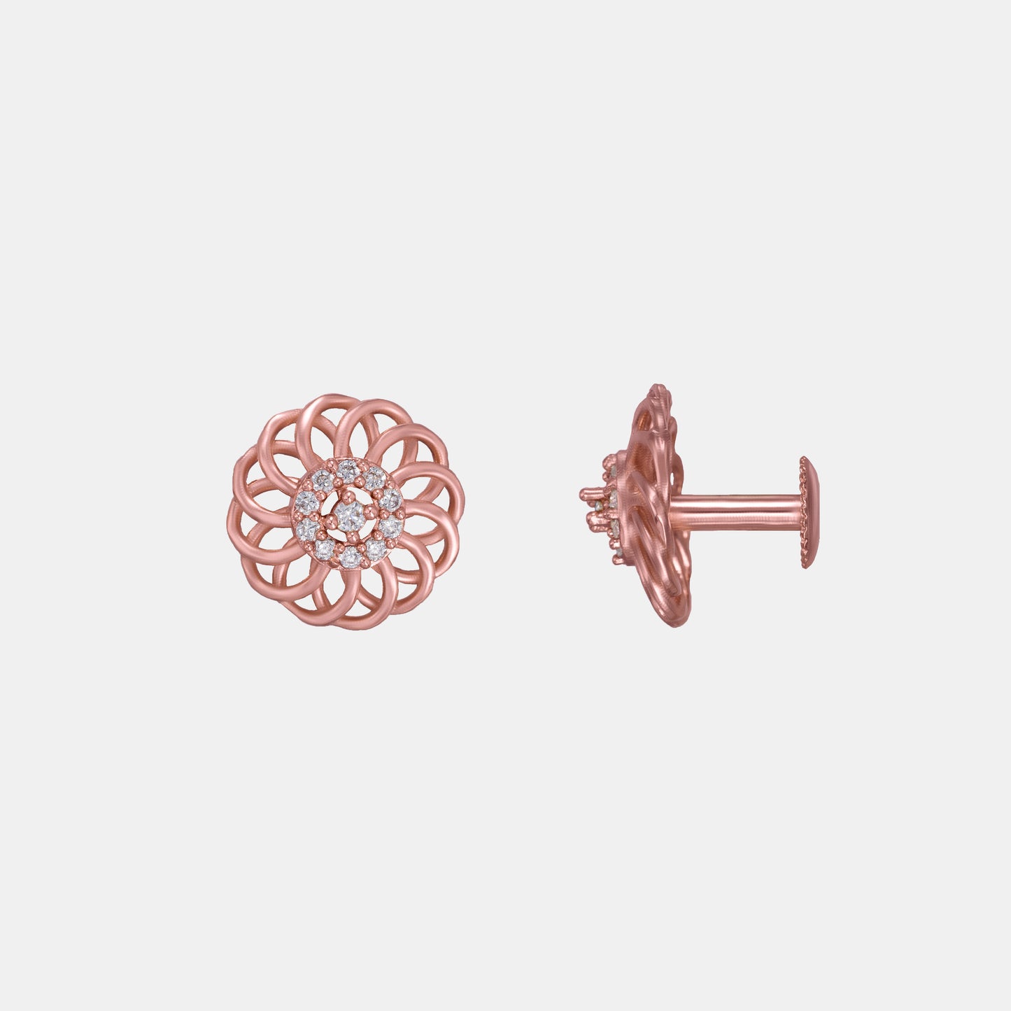 pair of rose gold earrings with diamonds