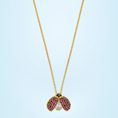 Golden Necklace with Lady Bug Pendant