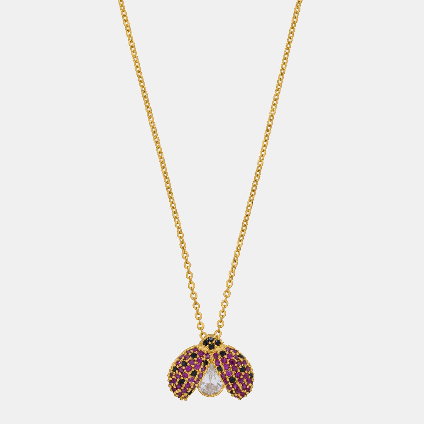 golden necklace with lady bug pendant