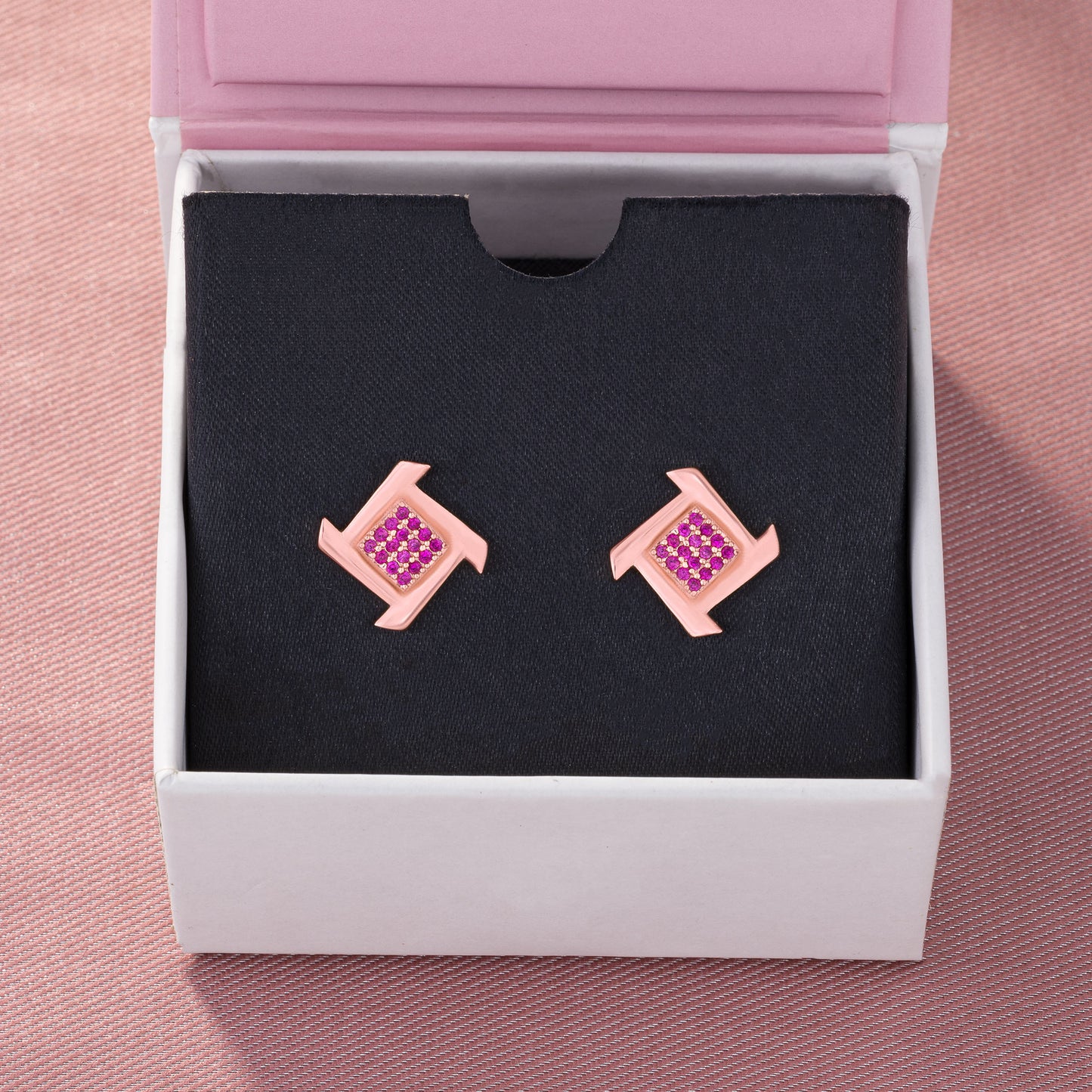 rose gold diamond square stud earrings