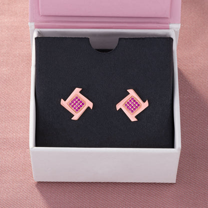 Rose Gold Diamond Square Stud Earrings