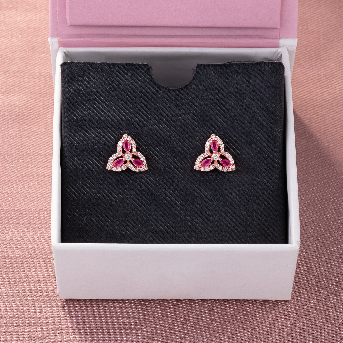 diamond and rose gold red earrings