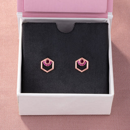 Rose Gold and Ruby Hexagon Earrings