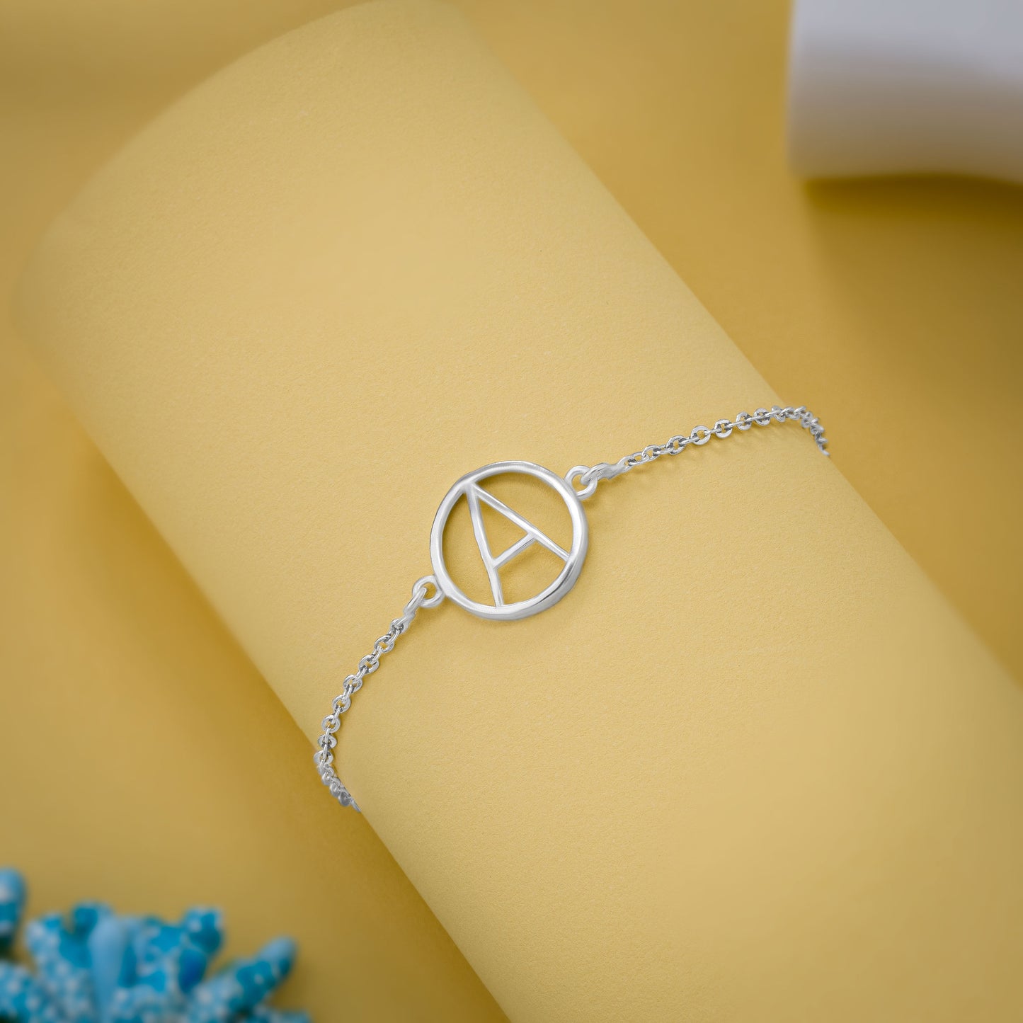 silver bracelet with letter a