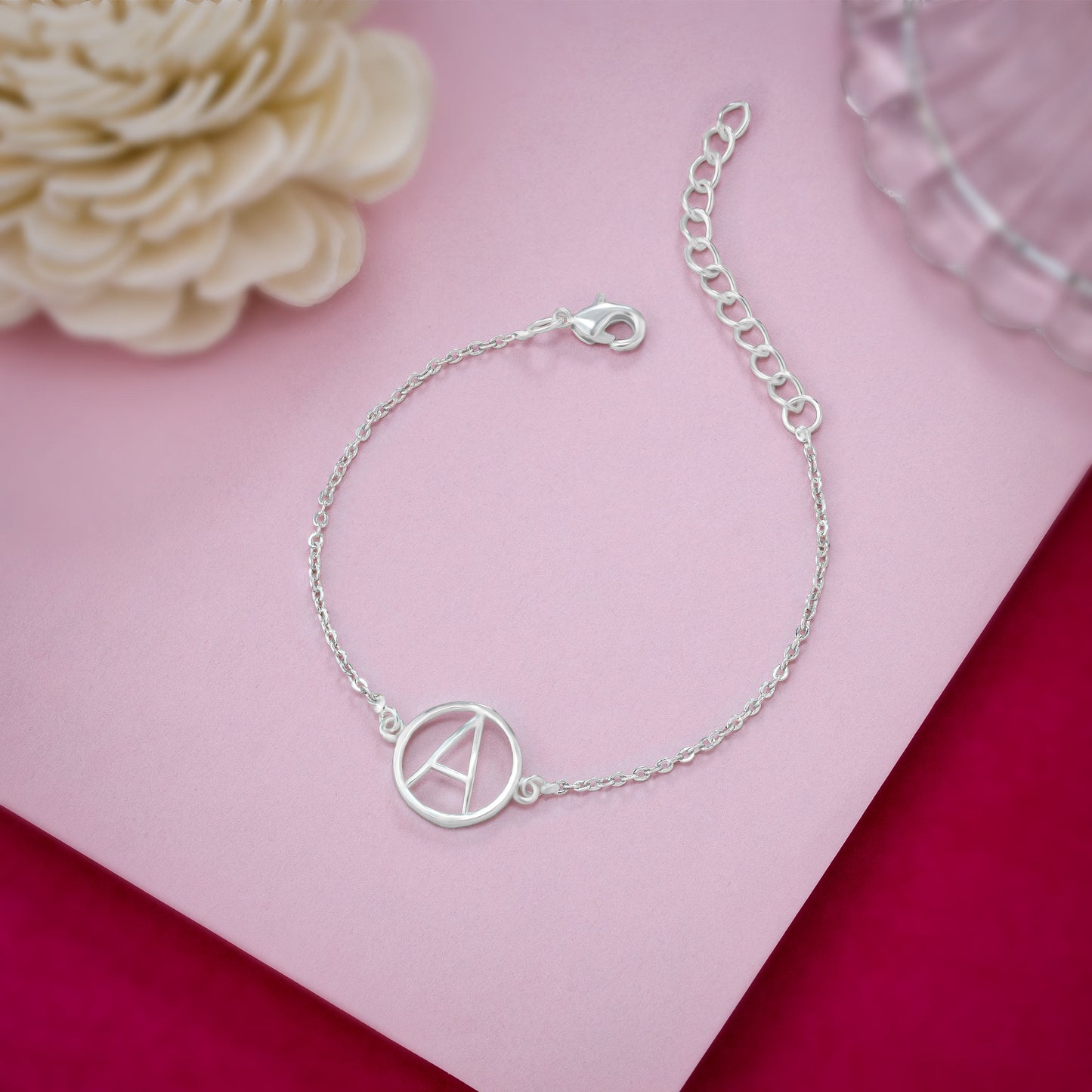 silver bracelet with letter a