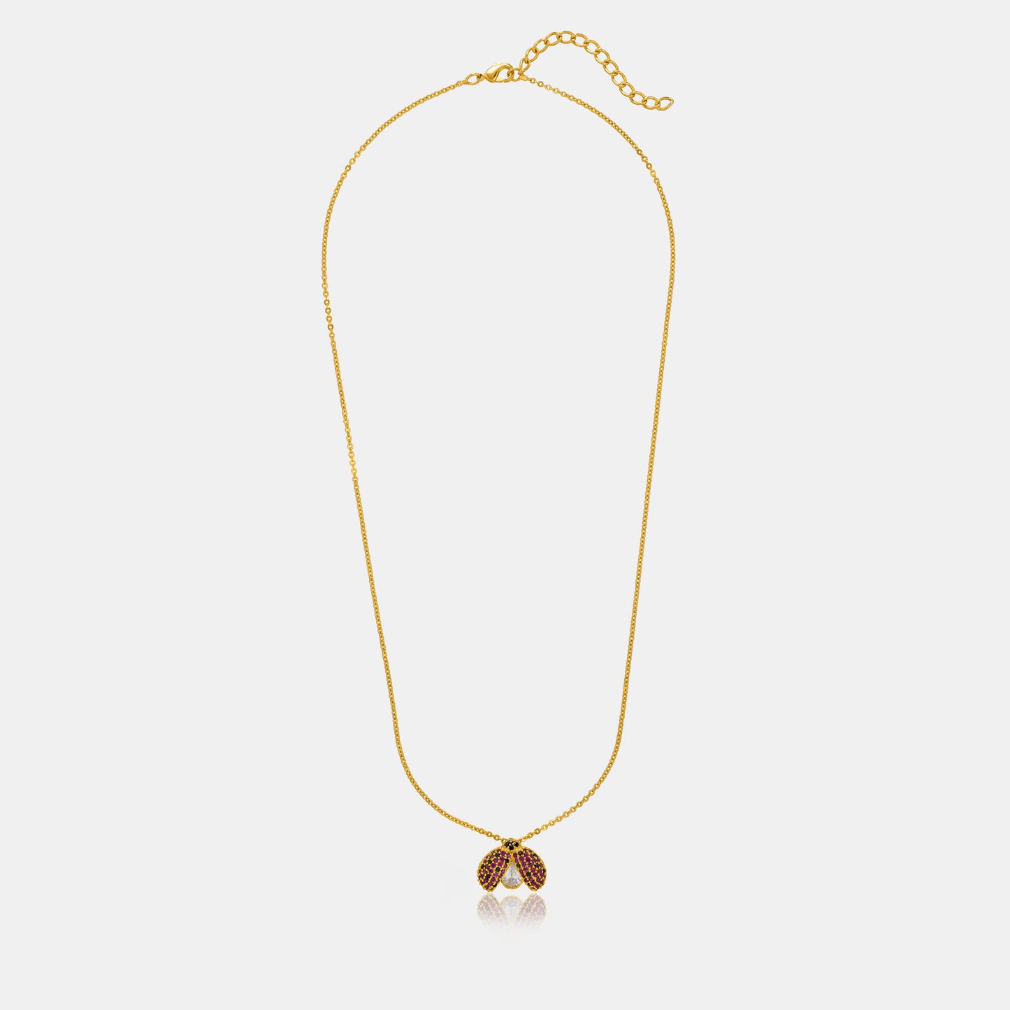 golden necklace with lady bug pendant