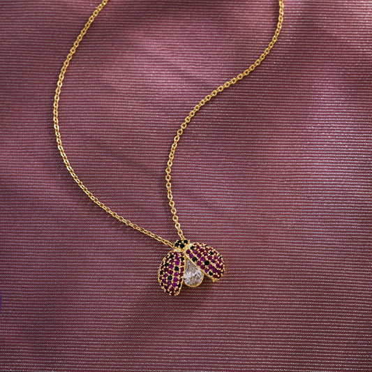 Golden Necklace with Lady Bug Pendant