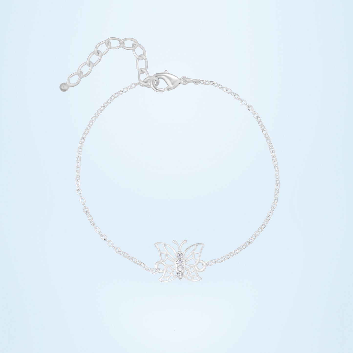 silver butterfly bracelet with diamonds