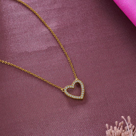 Golden Necklace with a Diamond Heart Pendant