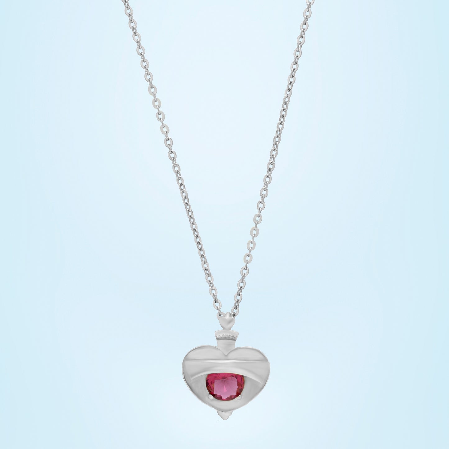 silver necklace with a heart shaped pendant