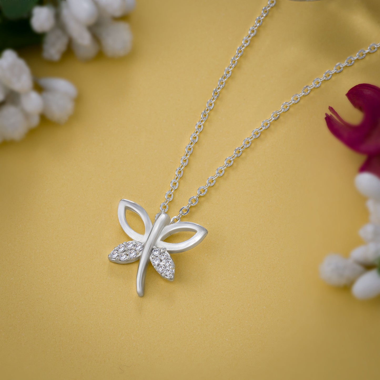 silver butterfly necklace with diamonds