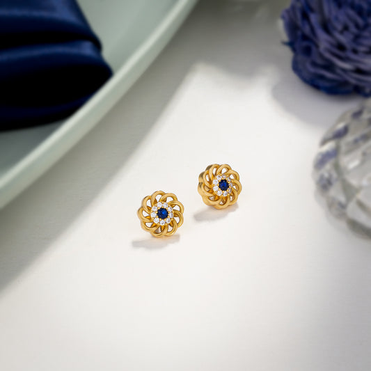 Pair of Golden Earrings with Sapphire and Diamonds