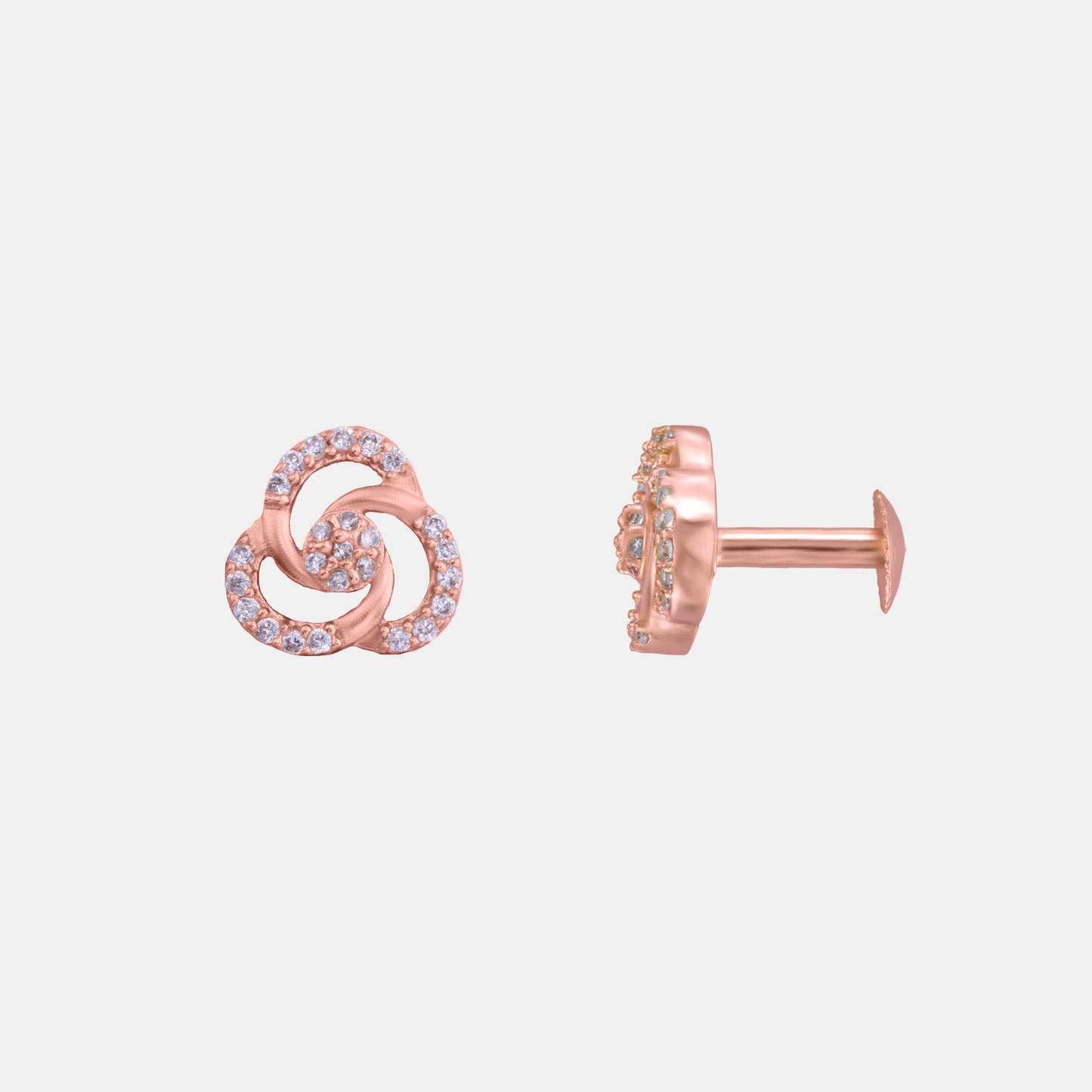 pair of rose gold and diamond earrings