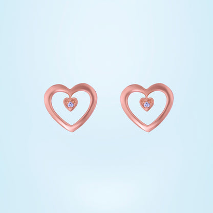 Pair of Rose Gold Heart Earrings with Diamond