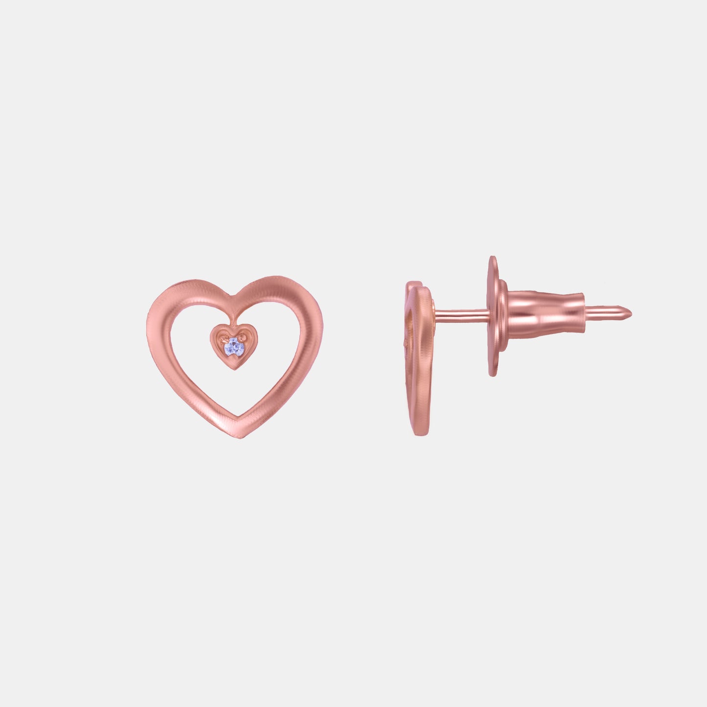 pair of rose gold heart earrings with diamond