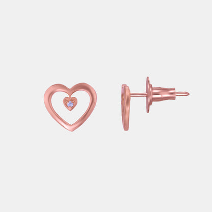 Pair of Rose Gold Heart Earrings with Diamond