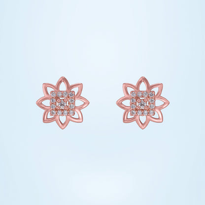 Flower Earrings Made of Rose Gold and Diamonds