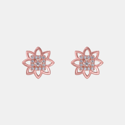 Flower Earrings Made of Rose Gold and Diamonds