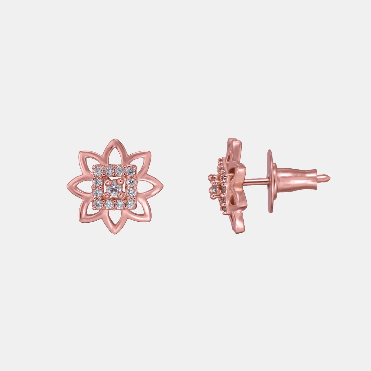 flower earrings made of rose gold and diamonds