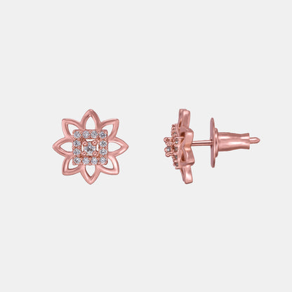 Flower Earrings Made of Rose Gold and Diamonds