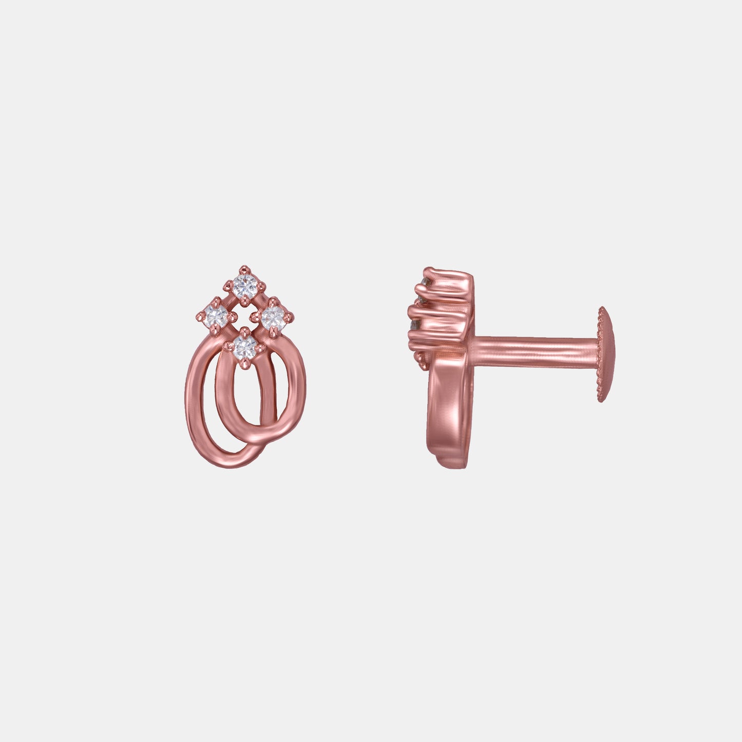 pair of rose gold earrings with a diamond