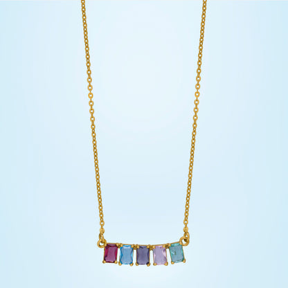 Golden Necklace with Five Rainbow Stones