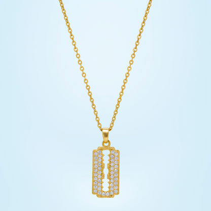 Golden Necklace with a Diamond Bar Pendant