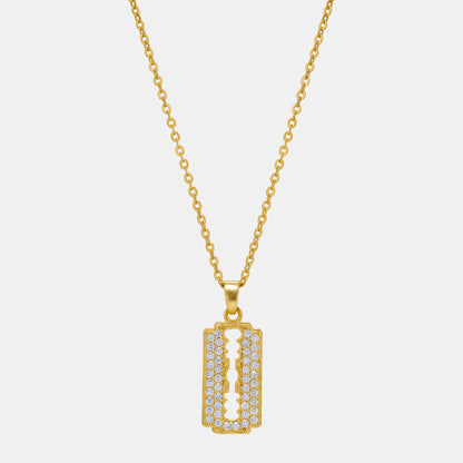 Golden Necklace with a Diamond Bar Pendant