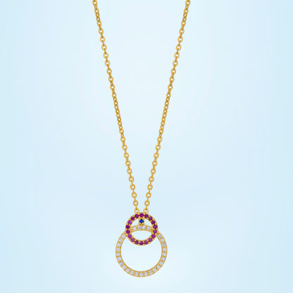 Golden Necklace with a Diamond and Ruby Stone