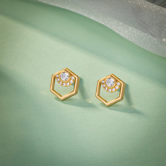 Hexa Earrings Golden Coloured