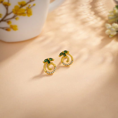 Pair of Golden Earrings with Emerald and Diamonds