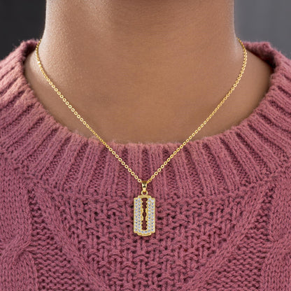 Golden Necklace with a Diamond Bar Pendant