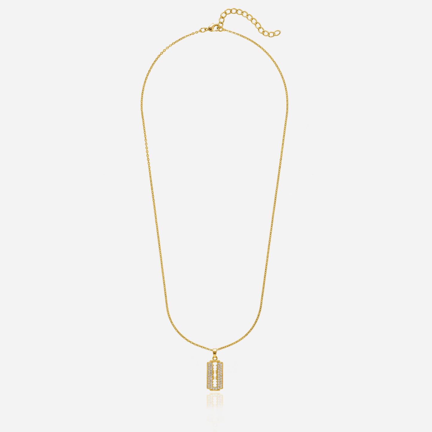 golden necklace with a diamond bar pendant