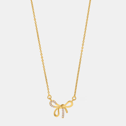 Golden Necklace with a Bow and a Diamond