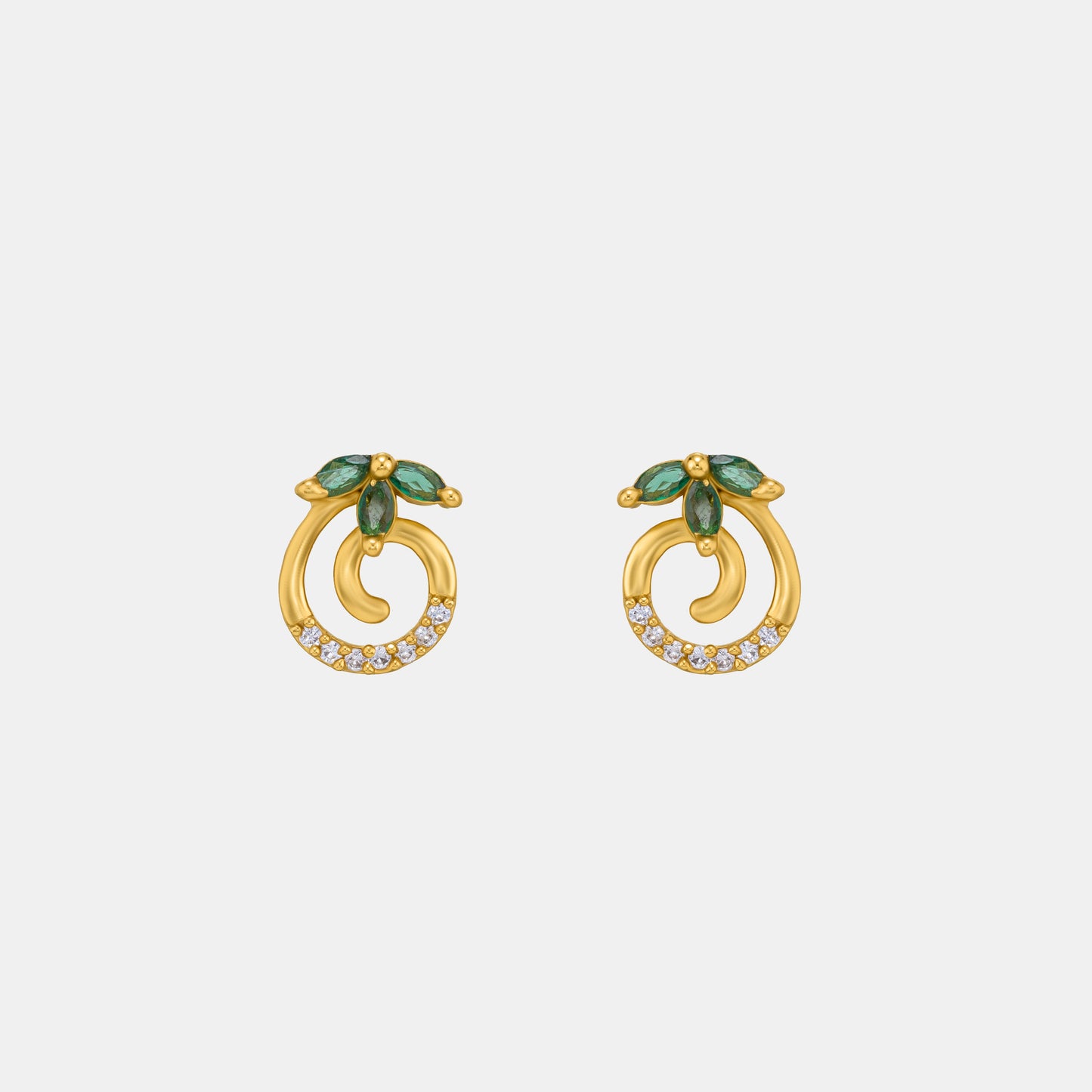 pair of golden earrings with emerald and diamonds