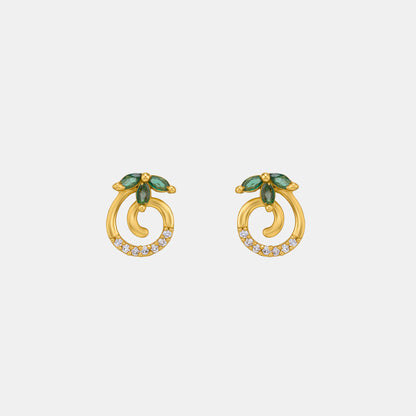 Pair of Golden Earrings with Emerald and Diamonds