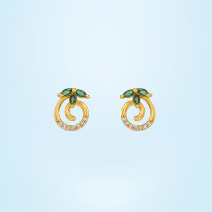 Pair of Golden Earrings with Emerald and Diamonds