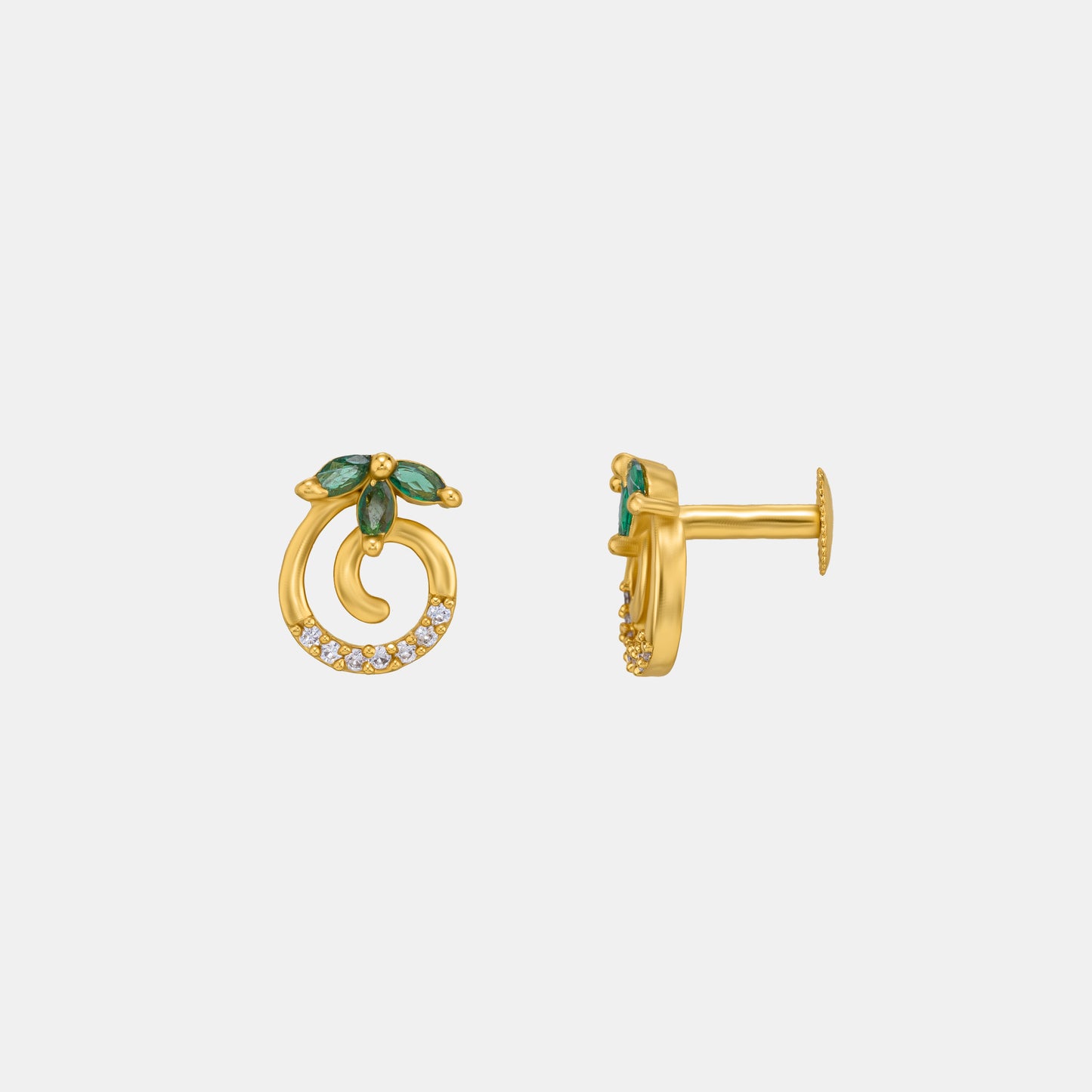 pair of golden earrings with emerald and diamonds