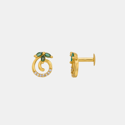 Pair of Golden Earrings with Emerald and Diamonds