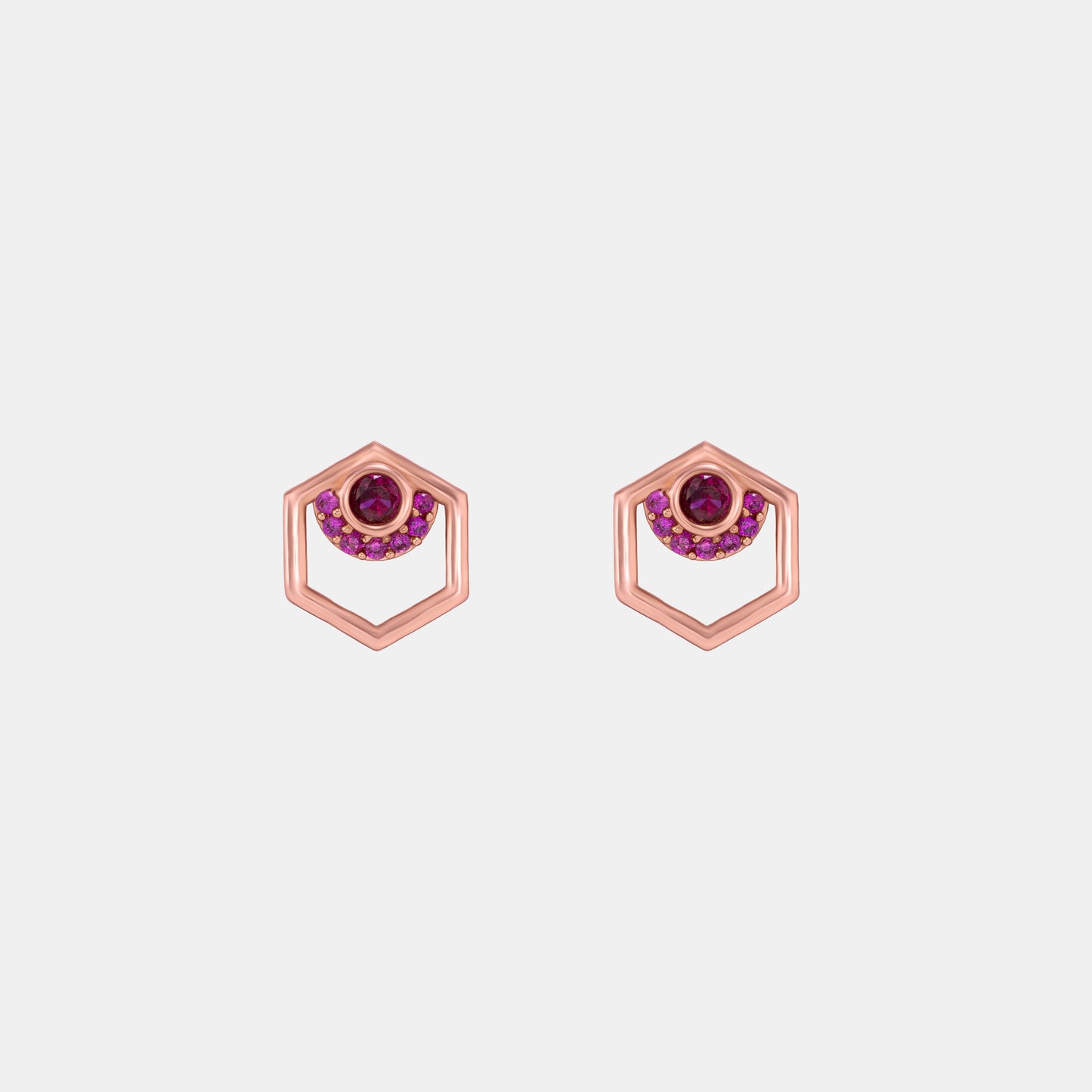 rose gold and ruby hexagon earrings