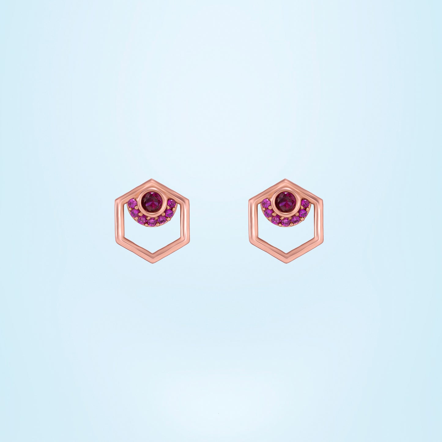 rose gold and ruby hexagon earrings