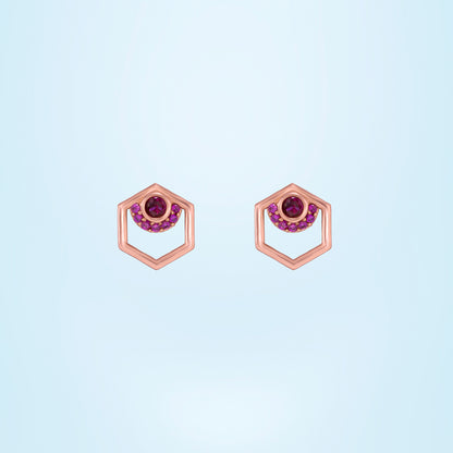 Rose Gold and Ruby Hexagon Earrings