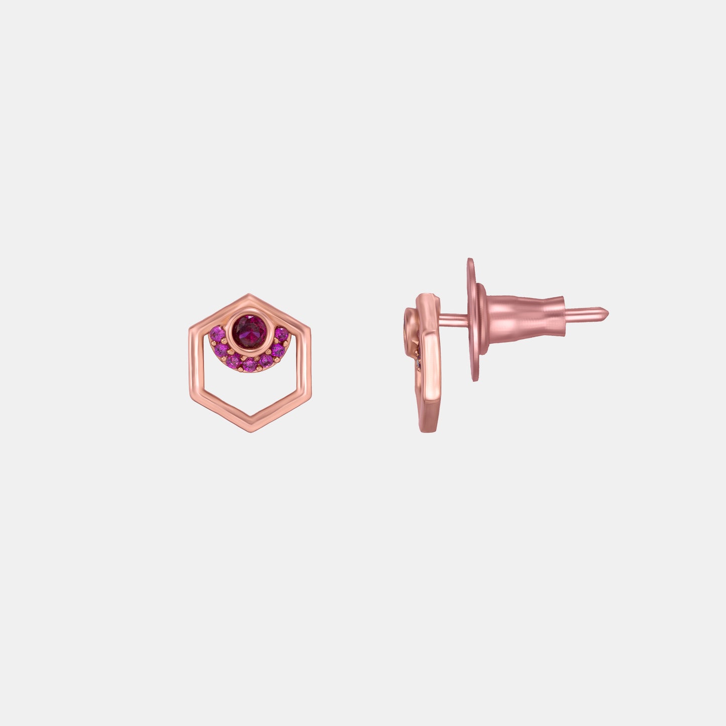 rose gold and ruby hexagon earrings