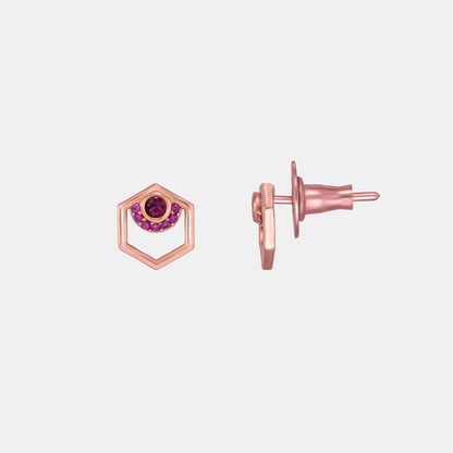 Rose Gold and Ruby Hexagon Earrings