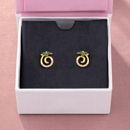 Pair of Golden Earrings with Emerald and Diamonds