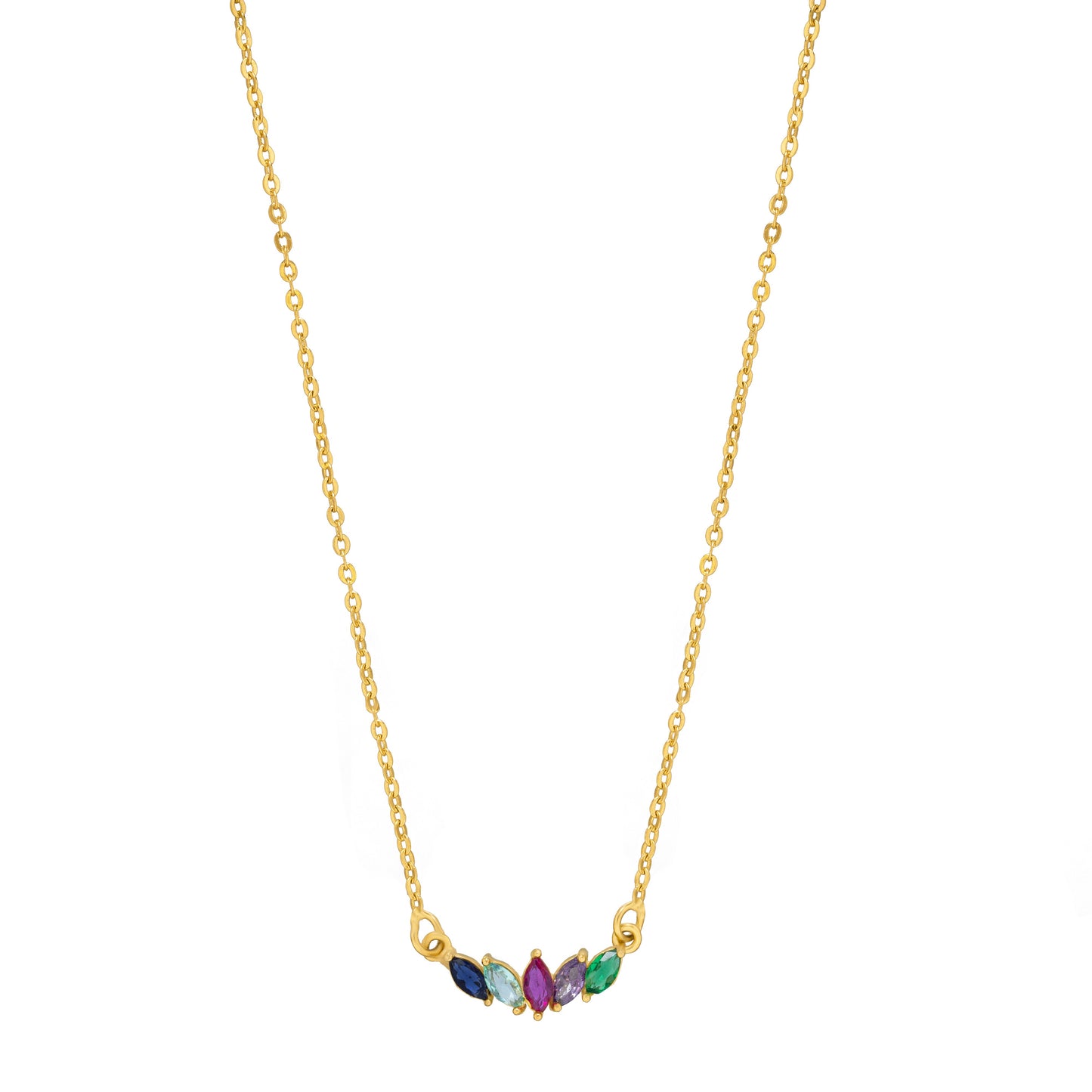 golden necklace with multi colored stone