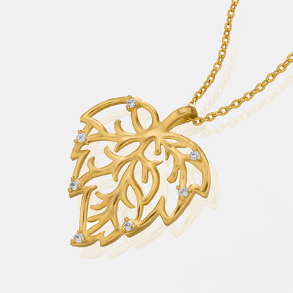 Golden Necklace with a Leaf Design on it