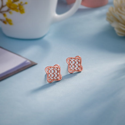 Rose Gold Shiny Diamond Stud Earrings