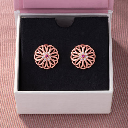 Pair of Rose Gold Earrings with Diamonds and Ruby